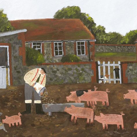 Family Days Out, Down On The Farm, Primitive Folk Art, Love Illustration, Old Dogs, Old Farm, Naive Art, Artist Paint, English Countryside