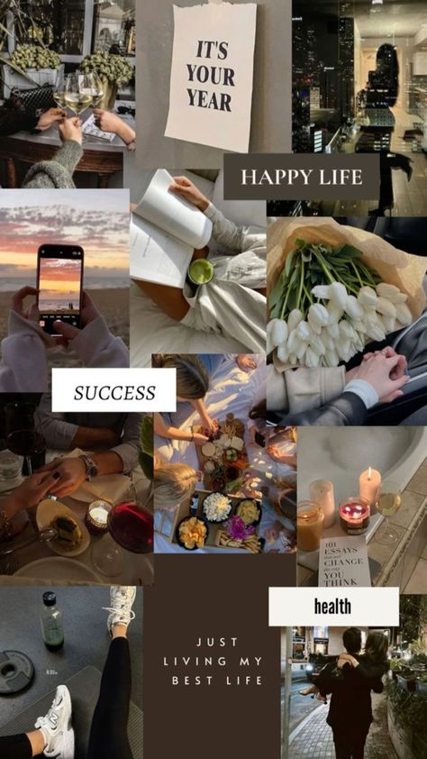 Inspiration Board Wallpaper, Cute Vision Board Wallpaper, Wallpaper Backgrounds Aesthetic Vision Board, Collage Quotes Aesthetic, Manifest Collage Wallpaper, 2025 Goals Aesthetic Wallpaper, Action Board Wallpaper, Healthy And Happy Lifestyle, Brown Vision Board Wallpaper