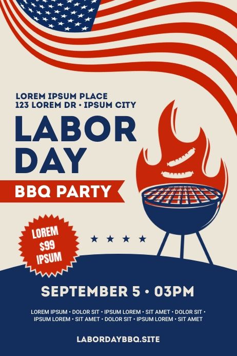 Labor Day Graphic Design, Labor Day Design, Bbq Poster, Bbq Flyer, Labor Day Poster, Labor Day Bbq, Ad Inspiration, Poster Template Free, Online Poster