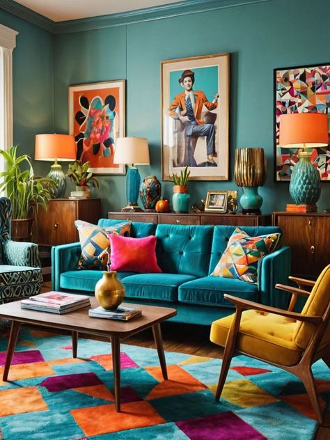 Bright Living Room Designs, Drawing Room Colour Combination, Drawing Room Colour, Colorful Modern Decor, Living Room Color Combination, Room Color Combination, Traditional Eclectic, Vibrant Living Room, Focal Wall