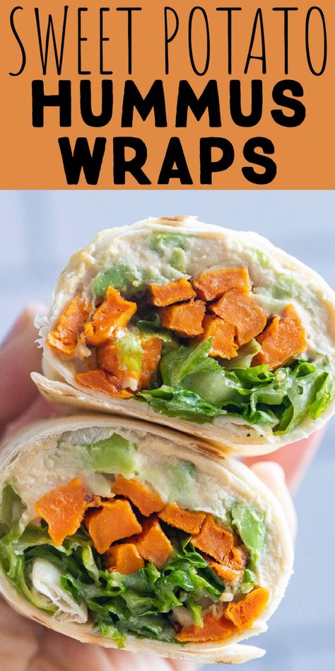 Sweet Potato Wraps, Sweet Potato Wrap Recipes, Raw Vegan Meals For Beginners, Sweet Potato Lunch Ideas, Vegan Wrap Recipes, Lunches Sandwiches, Sweet Potato Sandwich, Hummus Lunch, Sweet Yams