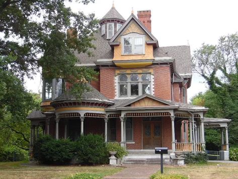 Midwest House, Unique Fireplaces, Brick Victorian Homes, Nevada House, Brick Victorian, Old House Exterior, Oasis Springs, Nevada Homes, Brick Homes