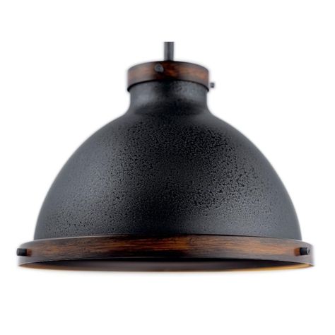 Kichler Matte Black and Aged Faux Wood Rustic Dome Medium (10-22-in) Pendant Light in the Pendant Lighting department at Lowes.com Rustic Kitchen Lighting, Transitional Style Decor, Dome Pendant Light, Metal Light Fixture, Rustic Ceiling, Rustic Pendant Lighting, Dome Pendant Lighting, Wood Pendant Light, Wood Rustic