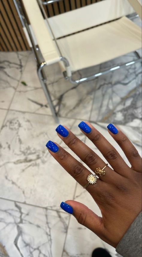 Azure Blue Nails, Manicure For Greece, Navy Short Nails, Cobalt Nails, Navy Blue Dip Powder Nails, Royal Blue Dip Nails, Blue Almond Acrylic Nails, Nails For Royal Blue Dress, Royal Blue Gel Manicure