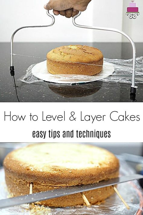 Learn how to level a cake and layer a cake with this tutorial. It teaches you various techniques and tools that are available for you to achieve best results when levelling and layering cakes. Diy Layer Cake, Layering Cakes, Fondant Cake Tutorial, Multi Layer Cake, One Layer Cakes, Cake Leveler, Single Layer Cakes, Quick Cake, Basic Cake