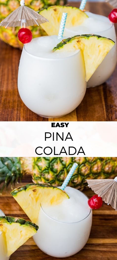 Easy Pina Colada Recipe, Colada Drinks, Coconut Rum Drinks, Pina Colada Cocktail, Rum Drinks Recipes, Pina Colada Recipe, Malibu Coconut, Pina Coladas, Coconut Drinks