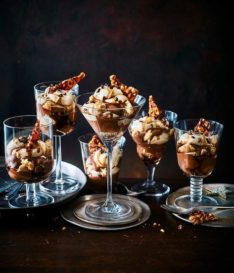 Sophisticated and decadent, these chocolate espresso martini trifles are the perfect get-ahead pudding for a dinner party Christmas Mini Triffles, Desserts In Glasses, Chocolate Espresso Martini, Waitrose Recipes, Christmas Puddings, Desserts In A Glass, Dinner Party Desserts, Trifle Desserts, Trifle Recipe