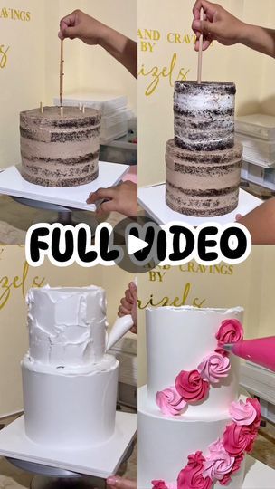 So Pretty and Elegent 2 Tier Rosette Cake #cakefrosting #rosettecake #floralcake #elegantrosettecake #cakedecorating #cakedecoratingvideos #caketutorial #caketutorialvideos #cakemaking #trendingcakes #viralcakes | Full Video with English Audio 😍 So Pretty and Elegent 2 Tier Rosette Cake #cakefrosting #rosettecake #floralcake #elegantrosettecake #cakedecorating... | By Sweets and Cravings by Crizels | This is now the full video on how I made this so elegant floral rosette to tear cake. It includes how we stack this tall cake, how I coat and achieved a super smooth cake finished and how I decorate the rosette icing. So let's get started. This is the top cake of six by seven inches in height chocolate moist flavour with Russian buttercream filling. And this is the bottom cake still in chocol 2 Tier Rosette Cake, 2 Tier Floral Cake, 2 Tier Chocolate Cake, Russian Buttercream, 2 Tier Birthday Cake, 2 Layer Cake, Cake Nozzles, 2 Layer Cakes, Tall Cake