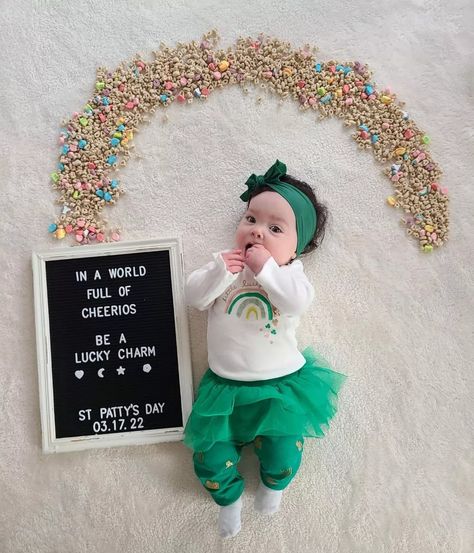 Little, lucky and loved! My little lucky charm! Lucky Charms St Patricks Day Pictures, Lucky Charms Milk Bath, St Patrick’s Day Picture Ideas, 1 Month Old Baby Pictures March, St Patrick’s Day Milestone Picture, Lucky Charm Photoshoot, Spring Milestone Picture Ideas, First St Patricks Day Baby Pictures, St Patrick’s Day Baby Pictures