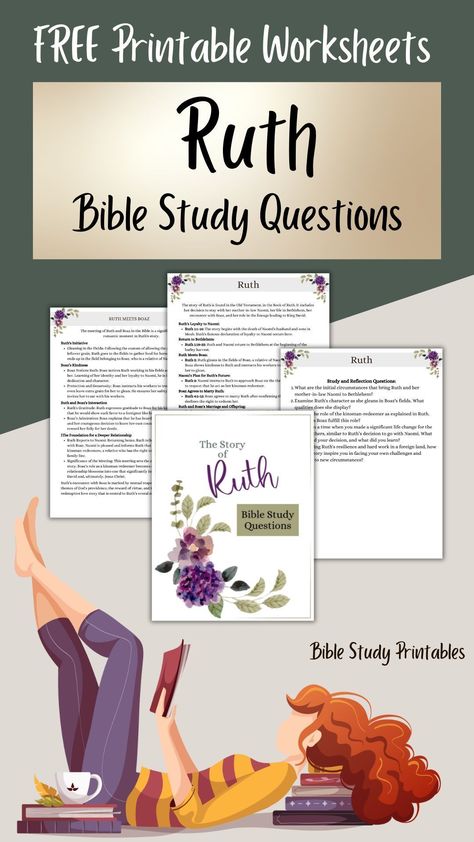 These free printable Bible study questions on the story of Ruth will help gain a deeper understanding of her life and the lessons we can take from and apply to our lives today. Ruth Bible Study Free Printable, Womens Bible Study Ideas Activities, Bible Study Lessons Free Printable, Rebekah Bible, Free Printable Bible Study Worksheets, Ruth Bible Study, Esther Bible Study, Free Bible Study Printables, Ruth Bible