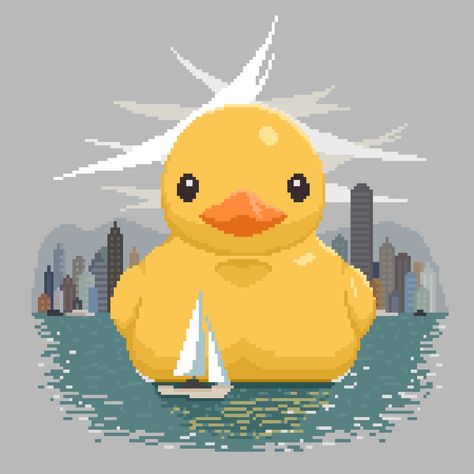 This is my first artwork as a print. I was inspired by photos of giant rubber duck in Canada. I decided to name it "Duckzilla". Swipe to see mockups! The link to the shop will be in stories (and highlights). #translucentrunner • • • #pixelart #pixelartist #pixelartists #pixelarts #pixelartdesign #pixelanimation #pixelartwork #pixelartmagazine #ドット絵 #8bit #8bitart #16bit #artwork #digitaldrawing #pixelillustration Rubber Duck Pixel Art, Giant Rubber Duck, Rubber Duck Illustration, Duck Pixel Art, Rubber Duck Art, Rubber Duck Drawing, Lucky Ducky, Duck Illustration, Duck Drawing