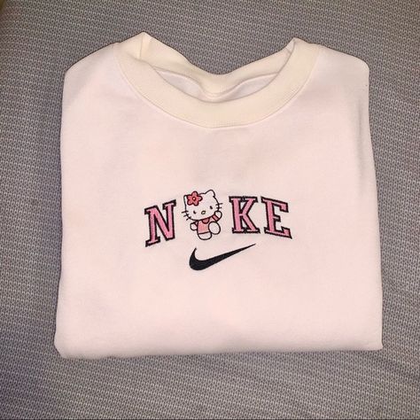 Hello Kitty Nike, Hello Kitty Hoodie, Hello Kitty Sweatshirt, Kitty Clothes, Hello Kitty Clothes, Cute Nike Outfits, Nike Crewneck, Hello Kitty Accessories, Cute Shirt Designs