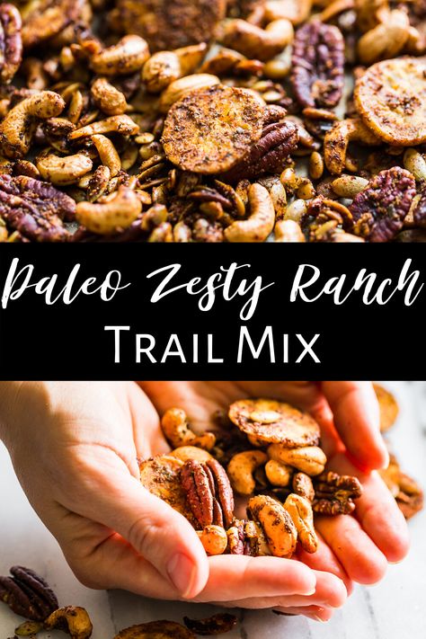 Paleo Trail Mix Recipe, Paleo Snacks Savory, Diy Healthy Trail Mix Recipes, Savory Trail Mix Recipes Healthy, Whole 30 Trail Mix Recipe, Paleo Party Snacks, Snacks At Work, Homemade Trail Mix Recipes, Healthy Trail Mix Recipes