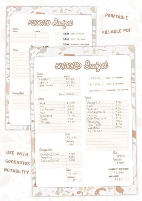 Thanks for the kind words! ★★★★★ "Awesome love that I can fill in the amounts and they add up lol. Would recommend" Cyndi G. https://etsy.me/3HKl7iT #etsy #beige #white #digitaldownload #printablebudget #503020budget #pdf #budget #template #fillablepdf 50 30 20 Budget Worksheet, 50 30 20 Budget Template, 50 30 20 Budget, Budget Worksheet, Budget Sheet, Unique Planner, Saving Plan, Saving Strategies, Budget Sheets