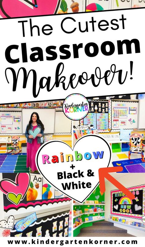 Classroom Theme Kindergarten, Transitional Kindergarten Classroom, Elementary Classroom Decor Themes, Preschool Room Decor, Classroom Decor Rainbow, Rainbow Theme Classroom, Colorful Classroom Decor, Preschool Classroom Themes, Kindergarten Classroom Themes