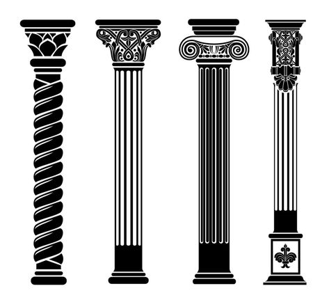 Black contour of classical columns Reling Design, Classical Facade, Food Photography Composition, Black Contour, Greek Pattern, Car Sticker Design, Pillar Design, Door Design Images, Wedding Album Design