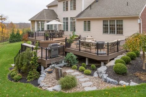 Multi Level Decks And Patios, Three Level Deck, Multi Level Deck Ideas On A Slope, Two Level Backyard, Garden Ideas Sloped Yard, Tier Garden Ideas, Composite Deck Designs, 2 Level Deck Ideas, Multi Level Deck Ideas