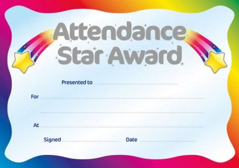 Perfect Attendance Award, Perfect Attendance Certificate, Attendance Certificate, Free Printable Certificate Templates, Certificates Template, Blank Certificate Template, Free Gift Certificate Template, Certificate Format, Perfect Attendance