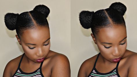 Space Buns On Short 4c Hair, Easy Space Buns, Space Buns Tutorial, Buns Tutorial, Bun For Short Hair, Bun Short Hair, Space Buns Hair, Two Buns Hairstyle, Relaxed Hairstyles