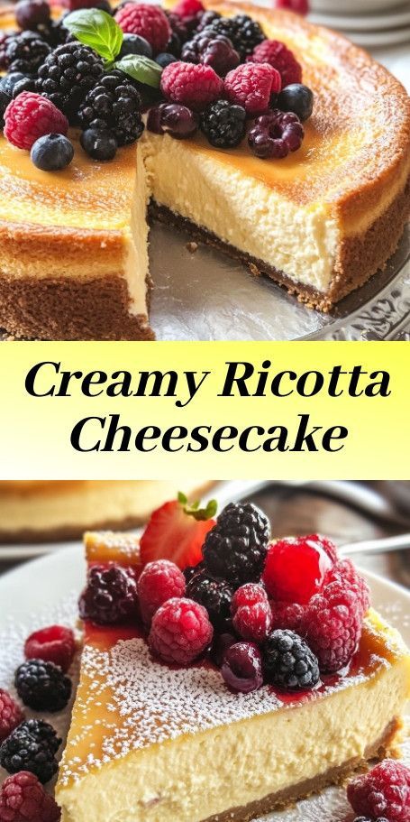 Creamy Ricotta Cheesecake with Italian Flair. Transport yourself to the heart of Italy with this luscious and creamy ricotta cheesecake. Blending traditional Italian ingredients with a modern twist, this cheesecake offers a smooth, velvety texture that delights with every bite. Perfect for a special occasion or a weekend treat, it's a dessert that embodies elegance and simplicity. #ItalianDessert #RicottaCheesecake #CheesecakeLove #BakingJoy #CulinaryDelight #DessertHeaven Riccota Cheese Recipes, Ricotta Cheese Desserts, Cheese Dessert Recipes, Ricotta Recipes Dessert, Recipes Using Ricotta Cheese, Recipe Using Ricotta, Ricotta Dessert, Cream Cheese Cheesecake, Italian Cheesecake