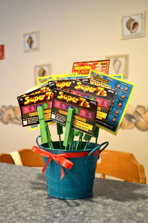 Hello my friends! Today I'm going to show you how to make a Scratch Ticket Bouquet! My mom looooves her scratch tickets and I end up gettin... Lotto Ticket Bouquet, Scratch Ticket Bouquet, Lottery Tree, Lottery Ticket Tree, Lottery Ticket Bouquet, Lottery Ticket Gift, Card Bouquet, Raffle Ideas, Gift Card Bouquet