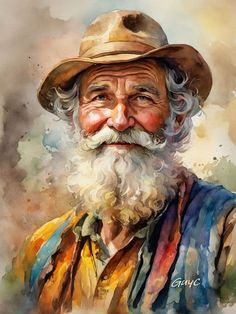 Old Man Watercolor Portrait, Old Man Drawing, Old Farmer, Old Man Portrait, Anatomy Sculpture, Watercolor Paintings Nature, Portraiture Painting, Western Artist, Drawing Pen