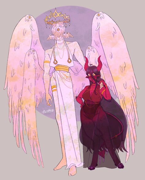 Heavenly Character Design, Angel X Demon Art, Angel And Demon Oc, Creepy Angel Art, Demon Oc Reference, Demon X Human Ship Dynamic, Seraphim Angel Art, Modern Angel Character Design, Angel X Human