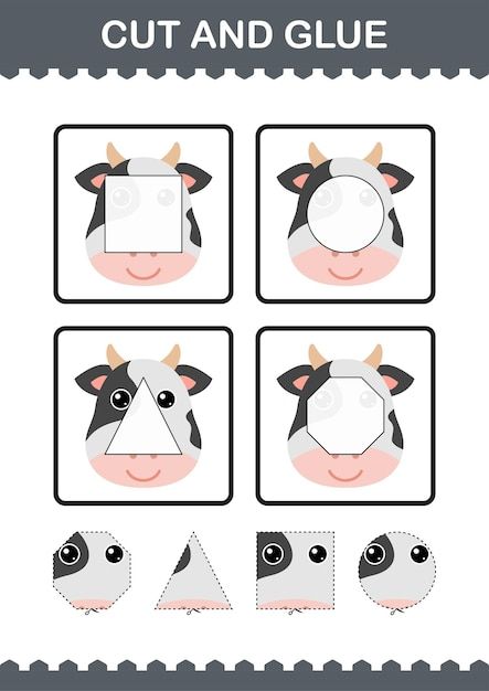 Cut and glue cow face worksheet for kids | Premium Vector #Freepik #vector #cut-glue #funny-cow #cartoon-cow #cute-cow Farm Activities Preschool, Preschool Journals, Kids Social Media, September Activities, Elephant Crafts, Animal Worksheets, Cut And Glue, Playbased Learning, Activity Sheets For Kids