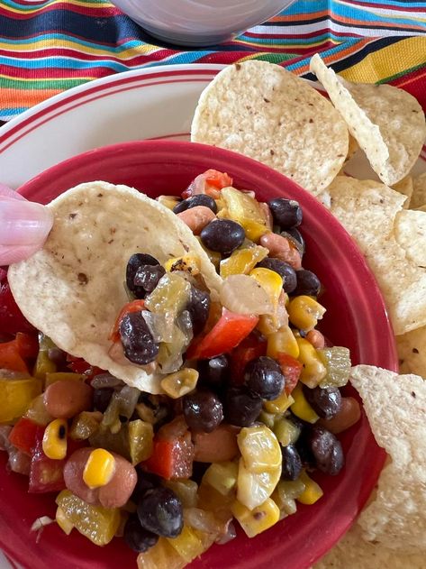 Oklahoma Cowboy Caviar Quesadilla Fillings, Hamburger Toppings, Cowboy Caviar, Roasted Corn, Frozen Corn, Canned Black Beans, Most Popular Recipes, Cooked Vegetables, Tortilla Chips