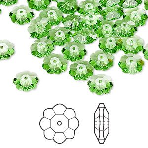 Bead, Crystal Passions®, peridot, 6x2mm faceted margarita flower (3700). Sold per pkg of 144 (1 gross). - Fire Mountain Gems and Beads Margarita Flower, Complementary Color Palette, Christmas Jewelry Diy, Peridot Color, Beads Craft Jewelry, Beading Crafts, Pretty Beads, Buy Bead, Fire Mountain Gems And Beads