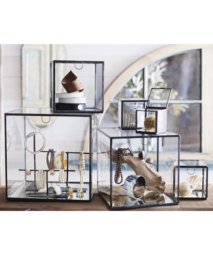 Roost Glass Mirror Boxes Glass Display Box, Jewelry Booth, Iron Mirror, Jewellery Displays, Jewelry Display Ideas, Jewelry Box Organizer, Jewelry Store Design, Glass Display Case, Smart Tiles