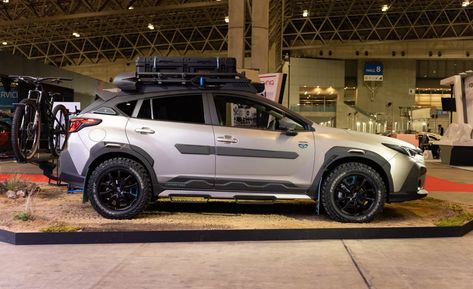 Subaru Shows Rugged Crosstrek And REX Boost Gear Concepts In Tokyo | Carscoops Subaru Forester Mods, Plastic Cladding, Black Rhino Wheels, Suv Camping, Wilderness Camping, Subaru Cars, Subaru Crosstrek, Custom Badges, Black Stickers