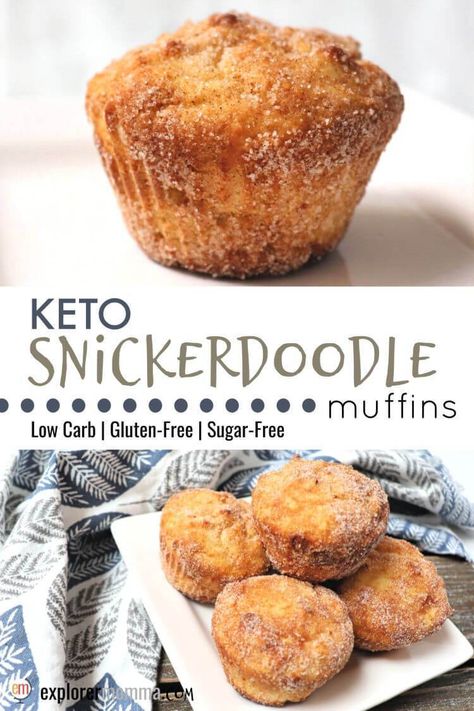 Keto snickerdoodles, in a muffin! Soon to be a family low carb breakfast favorite, these are the perfect gluten-free breakfast or snack. Cinnamon and sweet crunch coating with a soft sugar-free middle. #lowcarbrecipesketo #ketomuffins #ketobreakfast Keto Snickerdoodles, Snickerdoodle Muffins, Keto Cinnamon, Gluten Free Breakfast, Low Carb Muffins, Keto Breads, Keto Diet Breakfast, Cinnamon Muffins, Healthy Baked