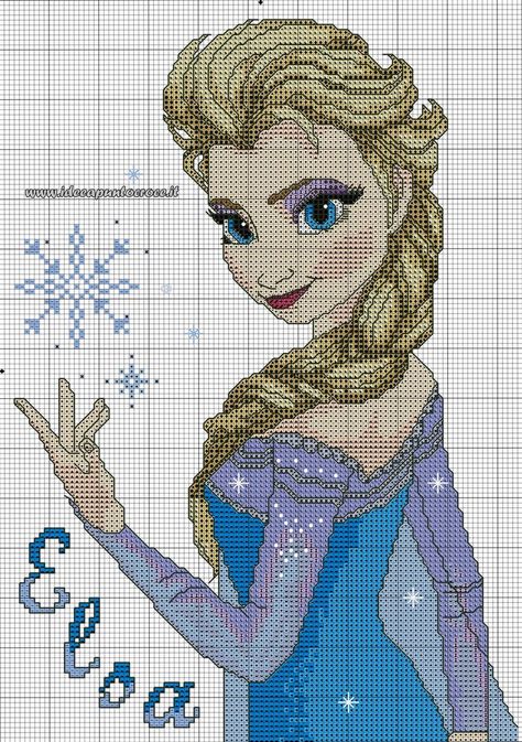 Elsa Frozen Schema Punto Croce Frozen Cross Stitch, Vogue Kids, Disney Cross Stitch Patterns, Pola Kristik, Frozen Princess, Disney Cross Stitch, Stitch Cartoon, Cross Stitch Baby, Crochet Cross