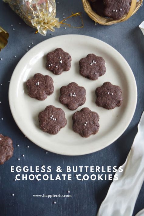 Eggless Butterless Desserts, Butterless Cookies Recipes, Butterless Desserts, Butterless Cookies, Chocolate Cookie Recipes Easy, Oil Cookies, Eggless Cookie Recipes, Wheat Belly, Chocolate Cookie Recipes