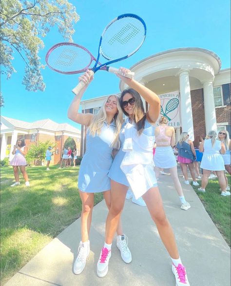 Country Club Sorority Theme, Tennis Bid Day Theme, Sorority Work Week Pictures, Tennis Bid Day, Country Vs Country Club, Sorority Work Week, Sorority Themes, Sorority Poses, Recruitment Themes