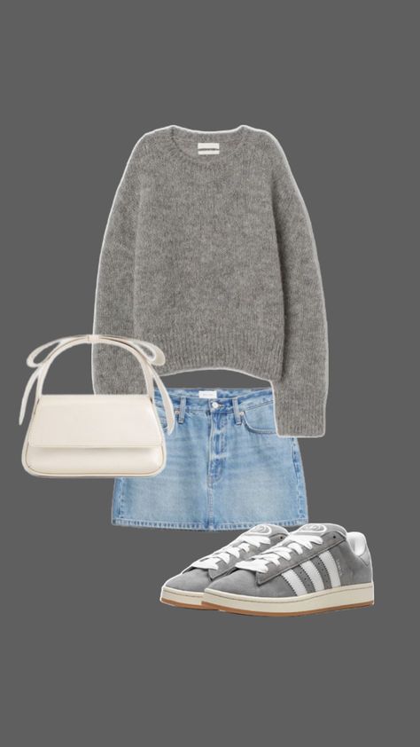 Autumn outfit Grey Outfit, Jean Skirt, Outfit Idea, Skirt, Grey, Outfit Inspo, Clothes