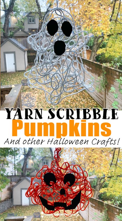 Scribble Pumpkin, Pumpkin Craft For Kids, Quick Halloween Crafts, Halloween Lesson Plans, Halloween Yarn, Harvest Crafts, Prek Crafts, Halloween Lesson, Yarn Crafts For Kids