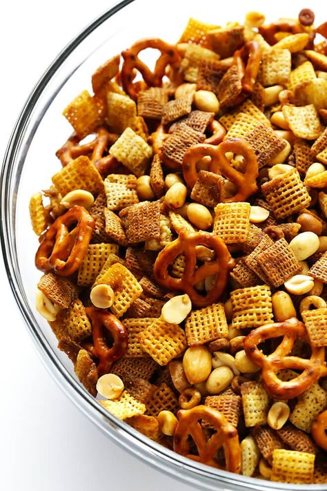 This Extra-Bold Chex Mix recipe is a great snack or party appetizer, and irresistibly delicious! | gimmesomeoven.com #chexmix #snack #appetizer #cereal Chex Mix Recipes Savory, Bold Chex Mix Recipe, Savory Chex Mix Recipes, Chex Party Mix Recipe, Party Mix Recipe, Chex Mix Recipe, Chex Party Mix, Cereal Mix, Zesty Sauce