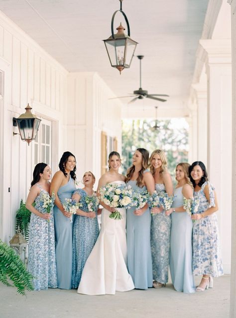 Blue Mismatched Bridesmaids, Bridesmaids Dresses Spring, Bridesmaids Dresses Spring Wedding, White Garden Wedding, East Texas Wedding Venues, Bridal Party Color Schemes, Mismatched Bridesmaids Dresses, White Sparrow Barn, White Sparrow