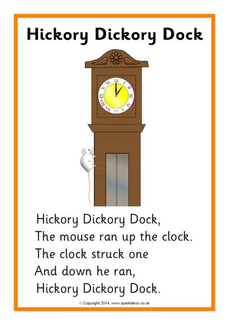 Hickery Dickery Dock, Rhyming Poems For Kids, Nursery Rhymes Preschool Crafts, Nursery Rhyme Crafts, Preschool Poems, Nursery Rhymes Poems, English Poems For Kids, Old Nursery Rhymes, Nursery Rhymes Lyrics