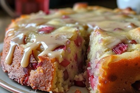 Rhubarb Cake with Butter Sauce Rhubarb Cake Butter Sauce, Rhubarb Butter Cake, Rhubarb Cake With Butter Sauce, Rhubarb Bundt Cake, Recipes Rhubarb, Rhubarb Butter, Rhubarb Cake, Leftover Cake, Rhubarb Recipes