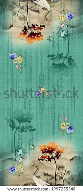 Digital Kurti Design Colourfull Background Stock Illustration 1997255348 Kurti Digital Design, Geometric Allover Design, Digital Kurti Design, Digital Kurti, Fancy Kurti, Kurti Design, Flower Illustration, Kurti Designs, Botanical Art