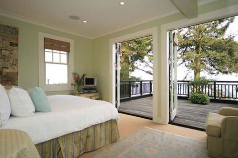 Patio Doors open all the way Bedrooms With Balcony Ideas, Bedroom With French Doors To Balcony, Bedroom Balcony Doors, Balcony Attached To Bedroom, Bedroom With Balcony Ideas, Master Bedrooms With Balcony, Bedroom With Porch, Bedroom Patio Ideas, Balcony Off Bedroom