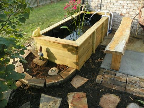 Pond Balcony Pond, Diy Pond Ideas, Tub Pond, Above Ground Pond, Pond Heater, Container Pond, Unique Patios, Turtle Pond, Diy Pond