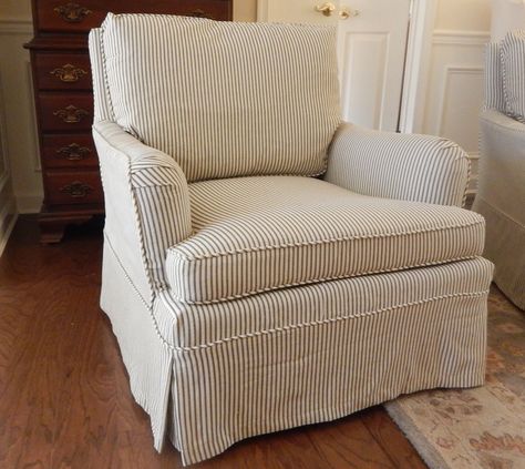 Ticking Stripe Chair, Affordable Armchair, Vintage Inspired Bedroom, Habitat Restore, Perfect Blue, Little Cottage, Steel Wool, Living Room Style, Cozy Space