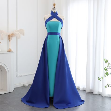 SF012 Arabic Royal Blue Contrast Turquoise Evening Dress with Overskirt Criss Cross Halter Women Wedding Party Dress Evening Dresses Short Parties, Criss Cross Back Dress, Royal Blue Evening Dress, Halter Evening Dress, Cross Back Dress, Blue Evening Dresses, Evening Dresses Short, Evening Dresses Plus Size, Ball Gowns Evening