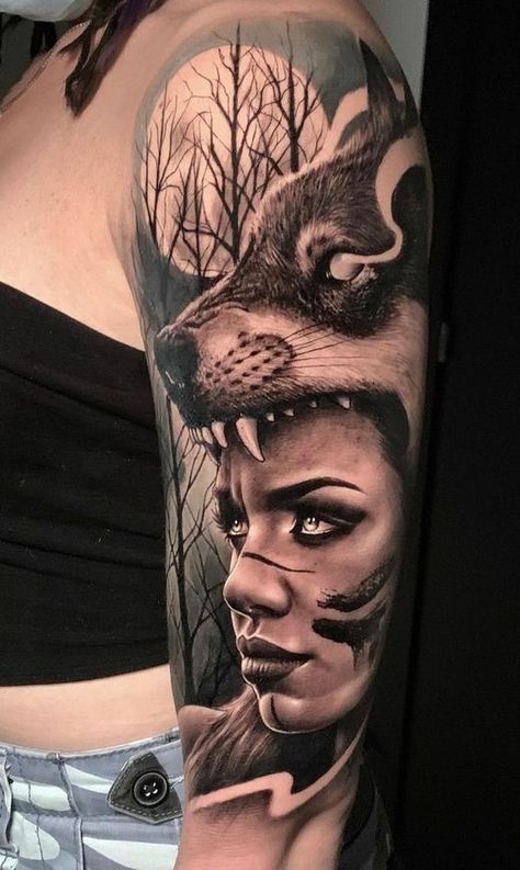 But Tattoo, 200 Tattoo, Valkyrie Norse, Wolf Girl Tattoos, Native American Tattoo Designs, Indian Tattoo Design, Headdress Tattoo, Beautiful Wolf, Native American Tattoo