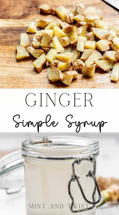 Ginger simple syrup is a versatile and easy-to-make syrup that adds a delightful touch of warmth and spice to a variety of beverages. With just water, sugar, and fresh ginger, you can create a spicy ginger syrup recipe that can take your homemade cocktails, non-alcoholic drinks, iced teas, and even desserts to the next level. Ginger Syrup Recipe, Ginger Simple Syrup, Ginger Uses, Simple Syrup Cocktails, Ginger Cocktails, Infused Sugar, Simple Syrup Recipes, Cocktail Syrups, Homemade Cocktails