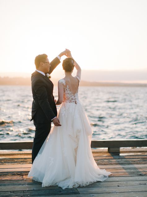 Waterfront Wedding Photos, Waterfront Wedding Ideas, Wedding By The Water, Roses Photography, Popular Wedding Dresses, Water Wedding, Amazing Wedding Dress, Washington Wedding, Dress Idea